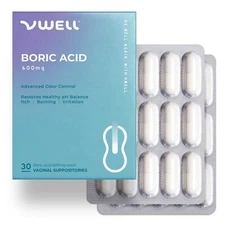 Boric Acid Vaginal Suppositories 30 Counts Blister Pack - Maintains and Balances