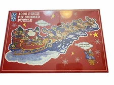 VTG NEW F.X. Schmid Puzzle 1000 Piece 1999 Santas On His Way Over 3' Shaped
