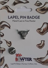 Highland Cow Angus Farm Cattle Lapel Pin Badge, Pewter Coat-Hat Badge BEW112