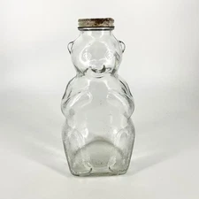 Snow Crest Beverages Glass Bear Bank Bottle with Cap Large 8.5” Vintage 003