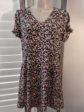 LOFT Dress Womens 6 Petite Black with Floral Blend Tie Sleeves