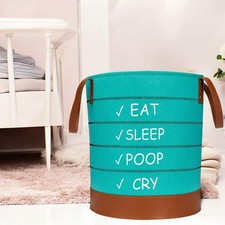 Large Nursery Basket Felt Toy Storage Bin Teal Brown Baby Laundry Hamper 17"