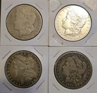 *LOT OF 4 MORGAN SILVER DOLLARS 1889s, 1887o, 1892, 1901o