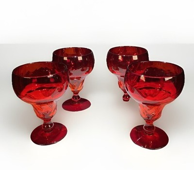 4 VTG Fenton Georgian Ruby Red Georgian 10 Oz 5-3/8  Water Goblets 1931-1942 USA
