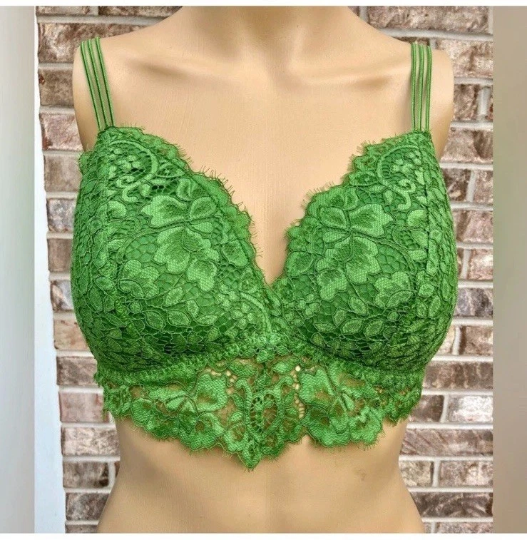 Fairy Kelly Green Ivy Lace Triangle Asymmetrical Gillian & O’Malley Bralette - Image 3 of 4