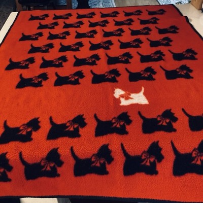 Vintage 1985 Biederlack Scottie Dog Reversible Throw Blanket Red Black 71x54