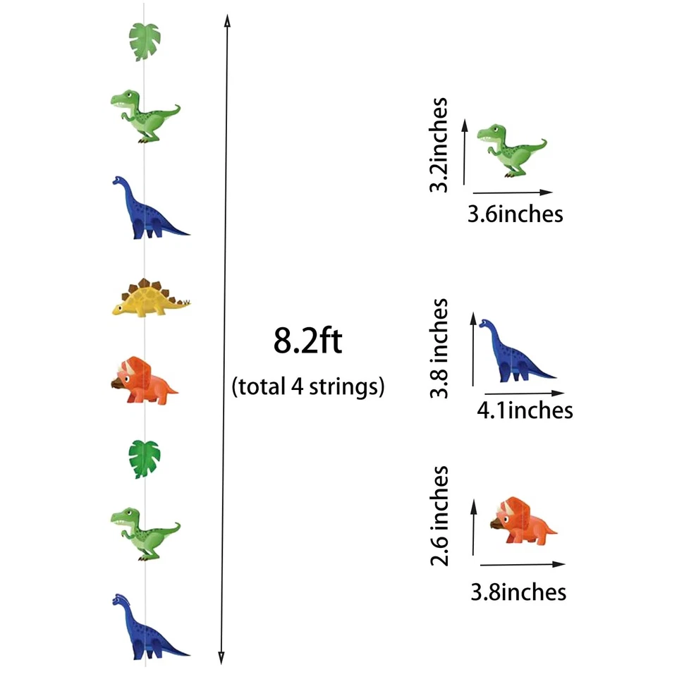 TOTIEJFJ Colorful Dinosaur Hanging Paper Decoration 4 Strings X 8.2ft Dino wi... - Image 4 of 4