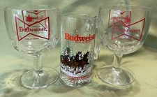 Budweiser Beer Glasses Footed w/Red Logo 14oz & Clydesdale Mug, Set of  3