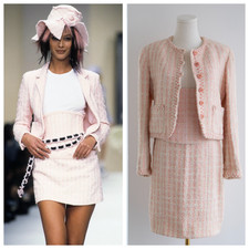 Tuta Chanel Vintage S/S 1994 Tweed Rosa 3pz Giacca Corsetto Gonna 94P