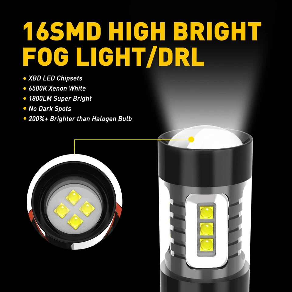 AUXITO LED Fog Light Kit H10 9145 9140 Bulb Super Bright White 3600LM 1~10Set - Image 3 of 4