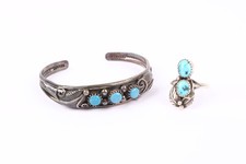 Srebrna bransoletka i pierścionek rdzennych Amerykanów 60 Eu z turkusowym kamieniem