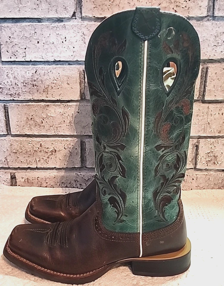 Botas occidentales de cuero Twisted X WRS0021 Ruff Stock para mujer 6,5B caña verde azulado marrón Foto 3 de 4