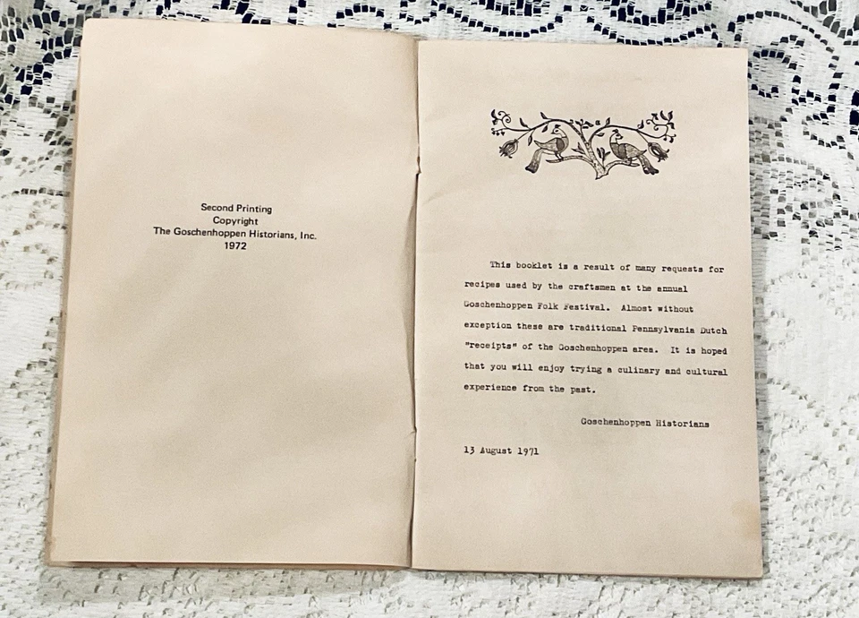 Goschenhoppen Historians Folk Festival Recipes 1976 Cookbook Pennsylvania Dutch Foto 2 de 4