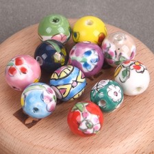 5pcs Hand Painted Flower Round 14mm Handmade Ceramic Porcelain Loose Beads