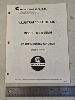 MARUYAMA Parts List Frame Mounted Sprayer Model MS153EMH, Jun 93 - FREE SHIPPING