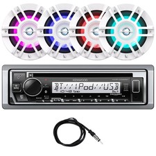 Kenwood KMR-D382BT Single-DIN Marine Receiver, 4x 6.5" 300W Speakers, Antenna