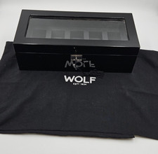 WOLF Savoy Black 5-Piece Watch Box 461570 Glass Lid + Dust Bag / Storage Case