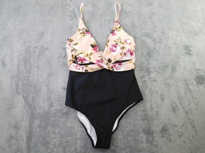 Cupshe Swimsuit Womens Medium Pink Floral Black One Piece Bathing NWT Swim