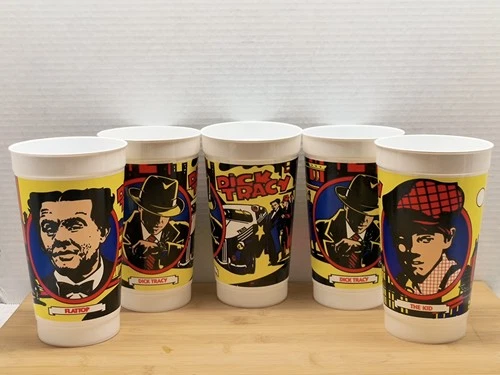 Dick Tracy Plastic Coca-Cola McDonald's 1990 Drinking Cup Set Of 5 VTG