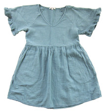 Madewell 100% Cotton Gauze Green Ruffle Sleeve Pocket Smock Dress XS