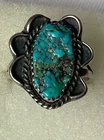 VINTAGE 1960s NAVAJO NATURAL BISBEE TURQUOISE STERLING SILVER RING SIZE 7