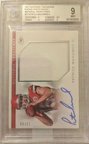 2017 National Treasures Mahomes Rookie Patch Auto /99 BGS 9 / 10 AUTO Chiefs RC