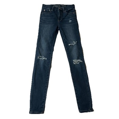American Eagle Super Hi Rise Jegging Jeans 0 Skinny Dark Distressed Casual Basic