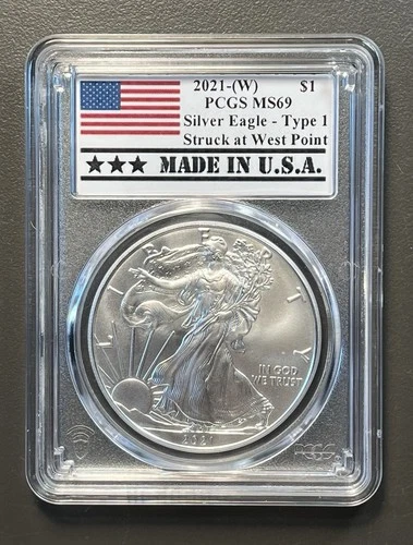 2021 (W) $1 Type 1 American Silver Eagle PCGS MS69 Made in USA Label