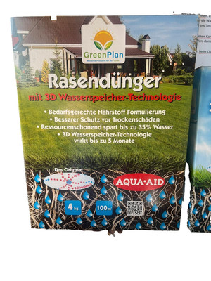 GreenPlan RASENDÜNGER mit 3D Wasserspeicher 4 kg NPK 14+2+5 Langzeit org.-min.