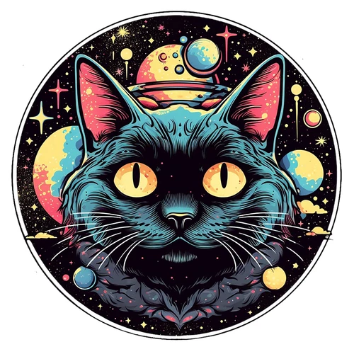 Psychedelic Black Cat Groovy Trippy Hippie Self Adhesive Vinyl Sticker