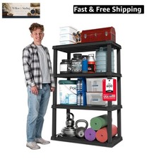 4-Shelf Heavy Duty Plastic Storage Shelves, 600lb Capacity, 56" H x 36" W x 1...