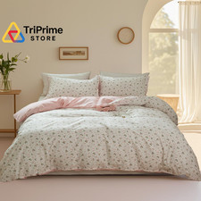 Pink Floral Cotton Duvet Cover Twin XL Botanical Bedding Set Boho Garden Kid Gir