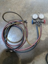 Robin Air HVAC Manifold Gauge Set R-12 R-22 R-502 3-Valve Brass Hoses Vintage