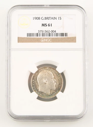 1908 Great Britain Shilling Silver Coin MS-61 NGC Edward VII England KM#800