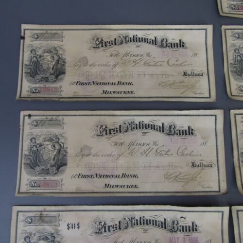 Antico primo assegno banca nazionale lotto di 19 Fort Atkinson Wisconsin Forward Art - Foto 4 di 13