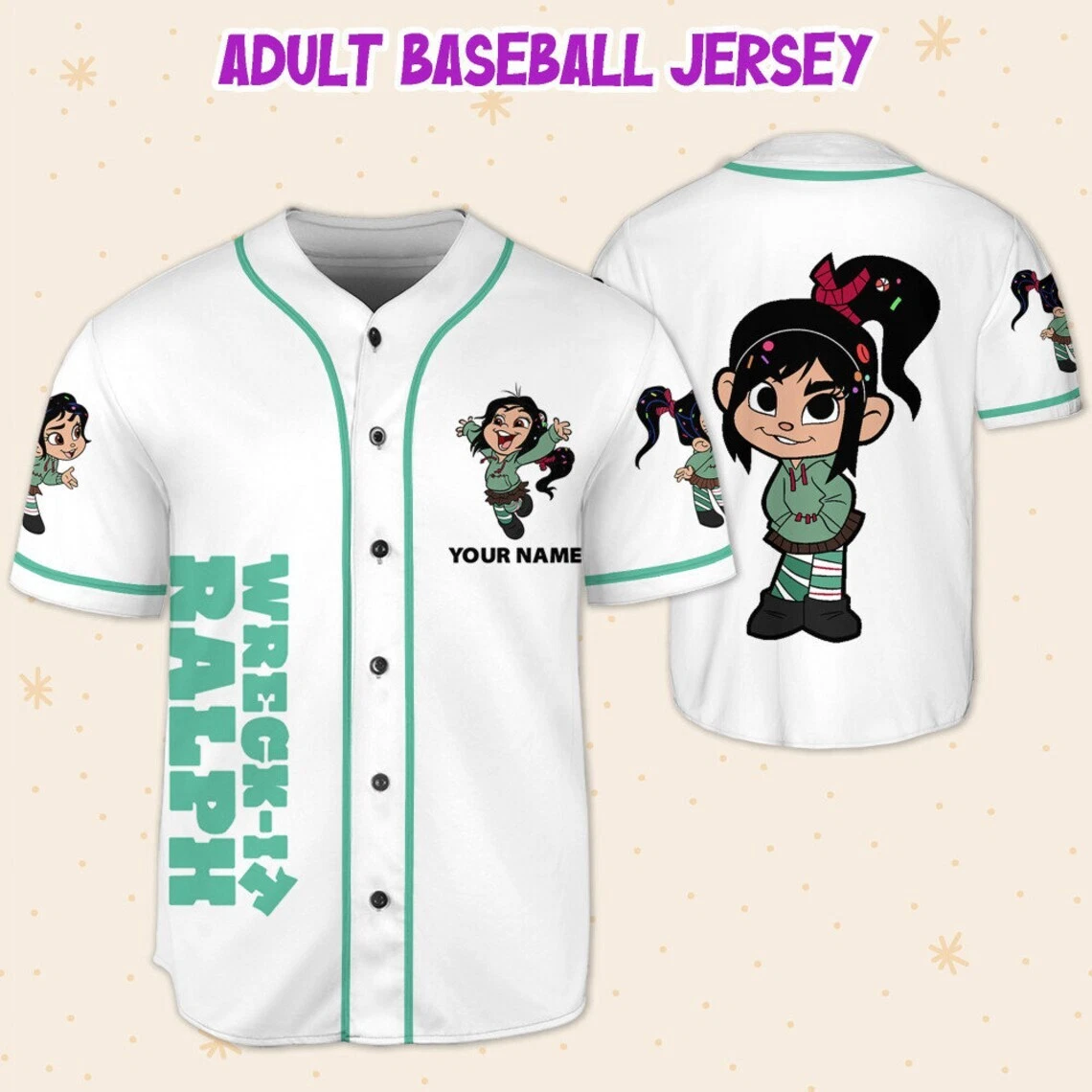Custom Disney Wreck it Ralph Vanellope Simple, Custom Baseball Jersey