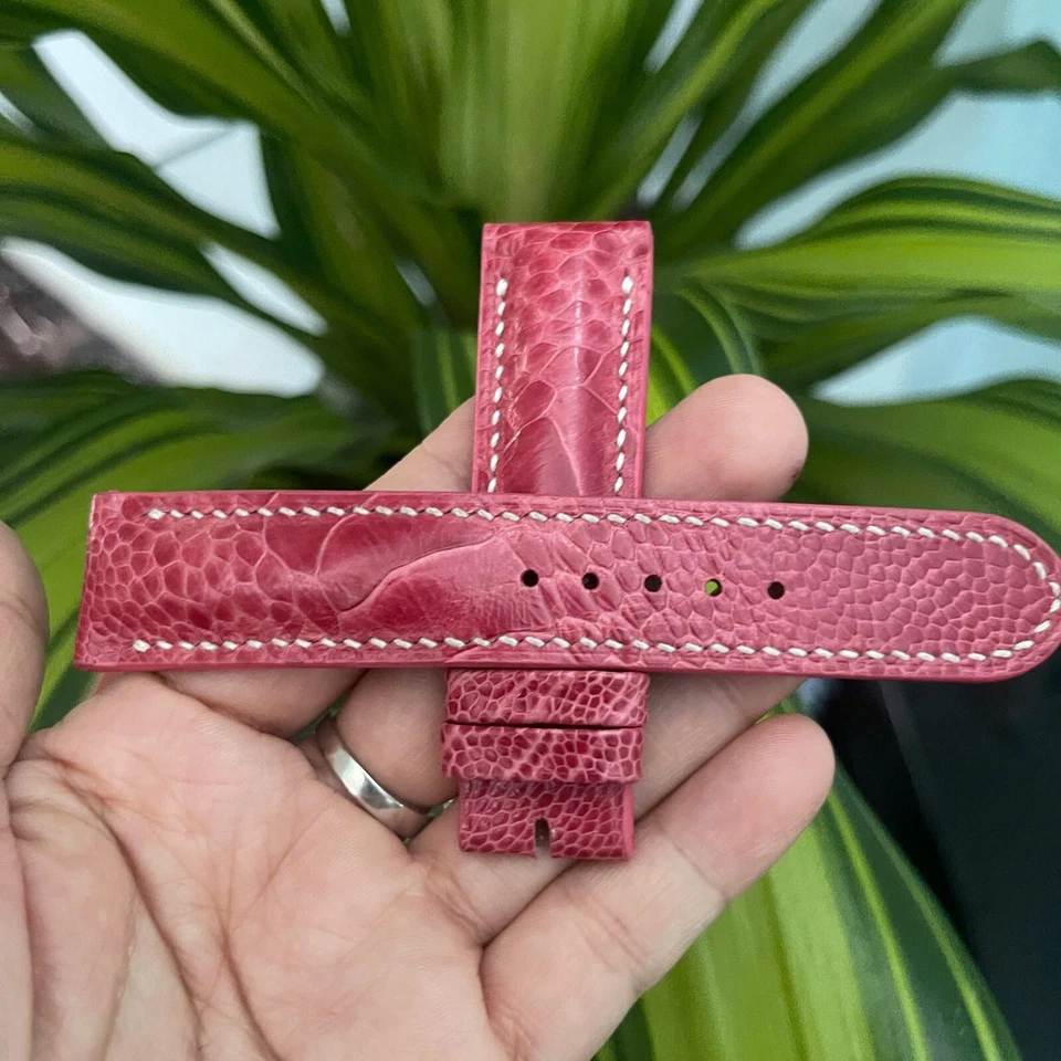 22mm Acolchado ROSA Genuino Pierna de Avestruz CUERO CORREA DE RELOJ Foto 4 de 4