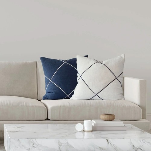 NEW! Cream Criss Cross Embroidered Pillow Cover 22" Sq. Crisp Cotton Texture - Picture 4 of 4