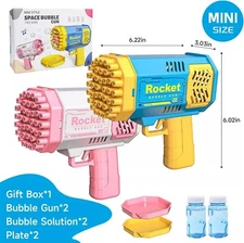 2 Pack PINK Bubble Gun, Rocket Bubble Machine for kids 3+ Open Box