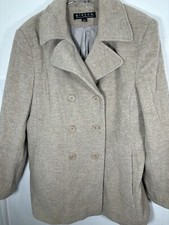 Women’s Giacca Brown Pea Coat Wool Double Breasted Size Large