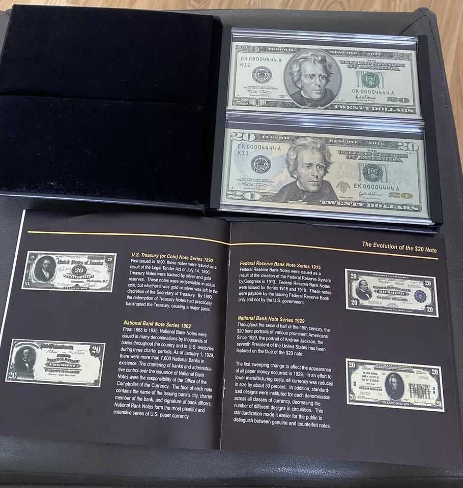 Super Low  binary QUAD #00004444 $20 Uncirculated 2001& 2004 BEP MATCH SET Rare！ - Image 4 of 4