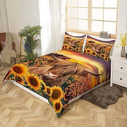Highland Kuh Bettwäsche Set Kinder Sonnenblume Rinder Bettdecke voll - Bild 3 von 22