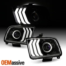 For 2005-2009 Ford Mustang LED Tube Parking Halogen Projector Black Headlights