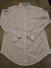 Haggar Men's White Plaid Long Sleeve Dress Shirt Size S