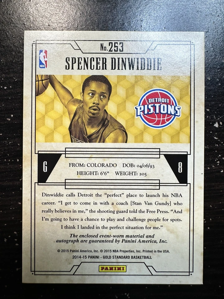 2014-15 Panini Gold Standard - Spencer Dinwiddie - /149 - #253 RPA Auto RC - Image 2 of 2
