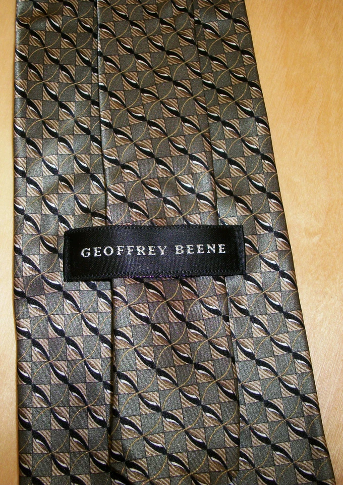 Corbata de cuello de seda Geoffrey Beene verde oliva a cuadros para hombre 58,5" de largo x 3,9" de ancho (D763) Foto 4 de 4