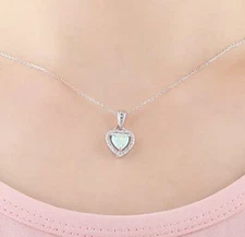 925 Sterling Silver Fire Opal Heart 18" Link Chain Necklace Womens wGiftPkg D681