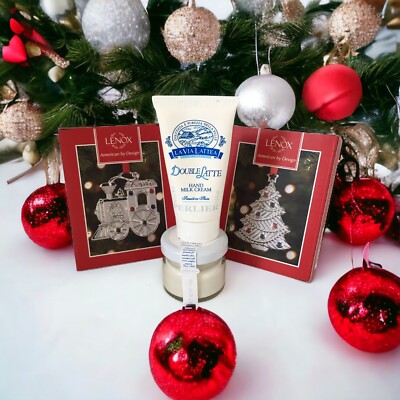 Perlier Double Latte Hand Milk Cream & Milk Body Creams + 2 LENOX Xmas Ornaments