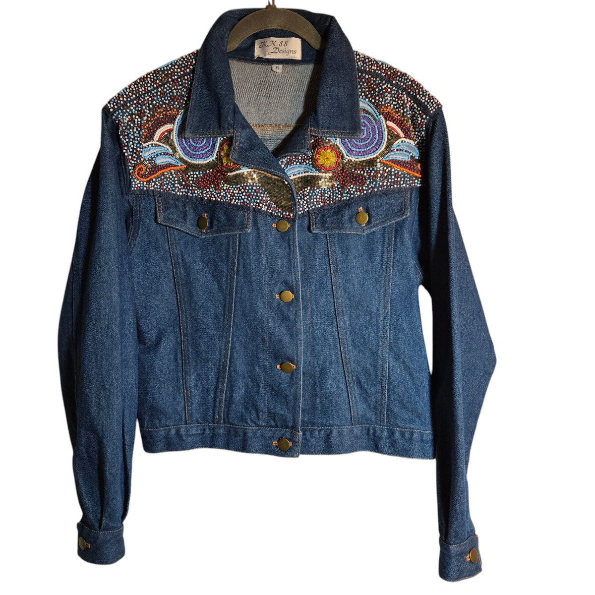 ジャケット・アウター KK Vintage KK88 Designs Denim Jean Jacket Embroidered Beaded Art