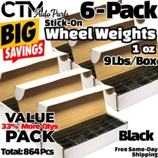 6-Box 1oz Black Balance Wheel Weights Stick-on Adhesive Tape Lead-Free 54 lbs